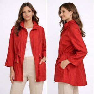 Lafayette 148 New York Red Anorak Jacket XL – Silk Blend Drawstring Coat